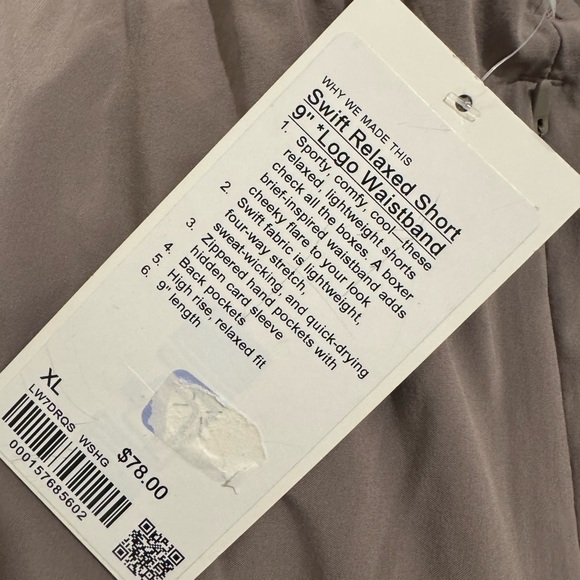 NWT LULULEMON - Swift Relaxed Short 9" Logo Waist - $78 - XL - Picture 10 of 11